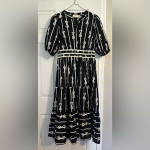 Navy & White Bow-Print Women’s Dress